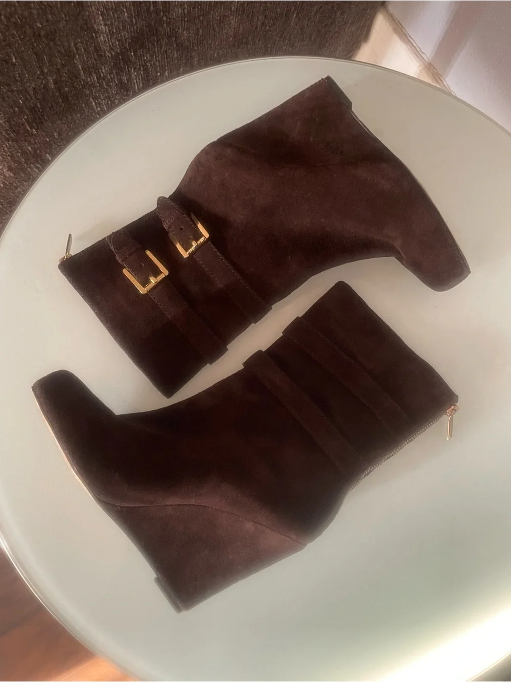 Michael Kors Dark Brown Suede Wedge Ankle Boots